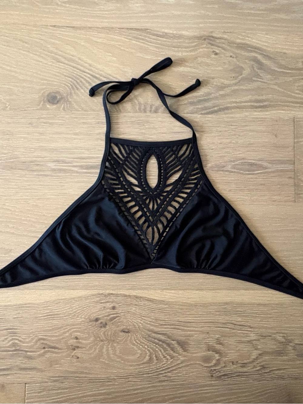 Express Medium Black Crochet Halter Bikini Top